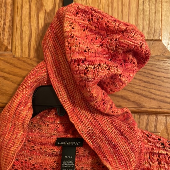 Short shrug sweater. Orange, Pink, gold thread Long sleeves w/hood.  Plus size - Picture 4 of 7